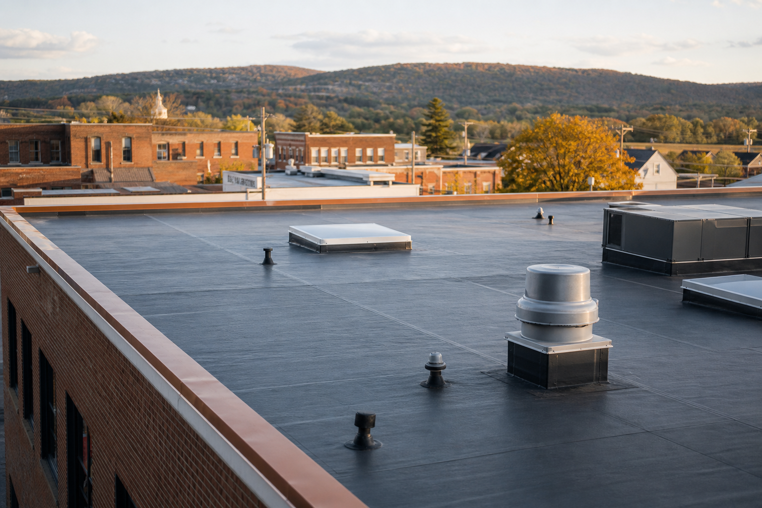 Flat Roof Installation on Local Business Building in Central PA Town
