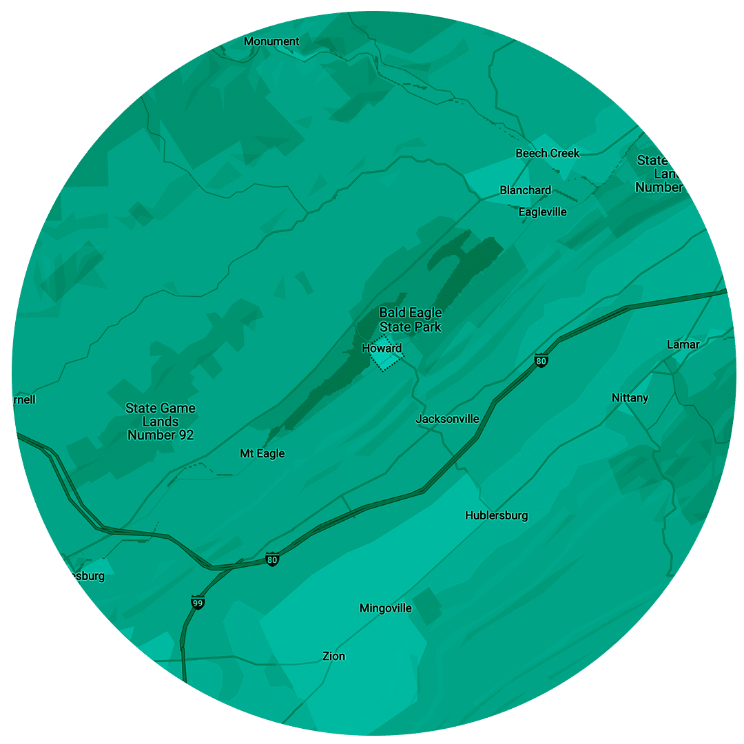 roofing services in howard, pa map image